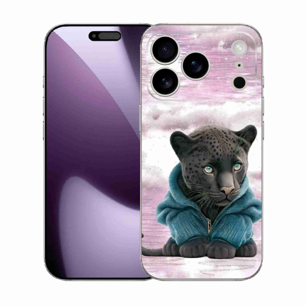 Zselés borítás mmCase iPhone 17 Pro készülékhez - fekete párduc pulóverben