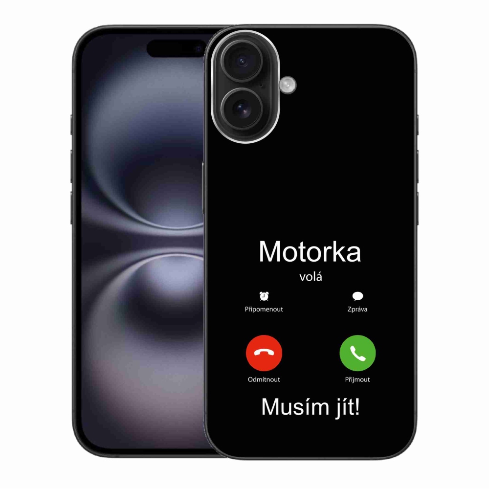 Zselés borítás mmCase iPhone 16 Plus készülékhez - motoros hívás fekete háttérrel