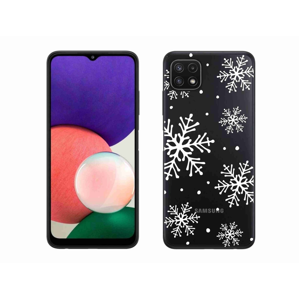 Zselés borítás mmCase Samsung Galaxy A22 5G készülékhez - fehér pelyhek átlátszó háttéren