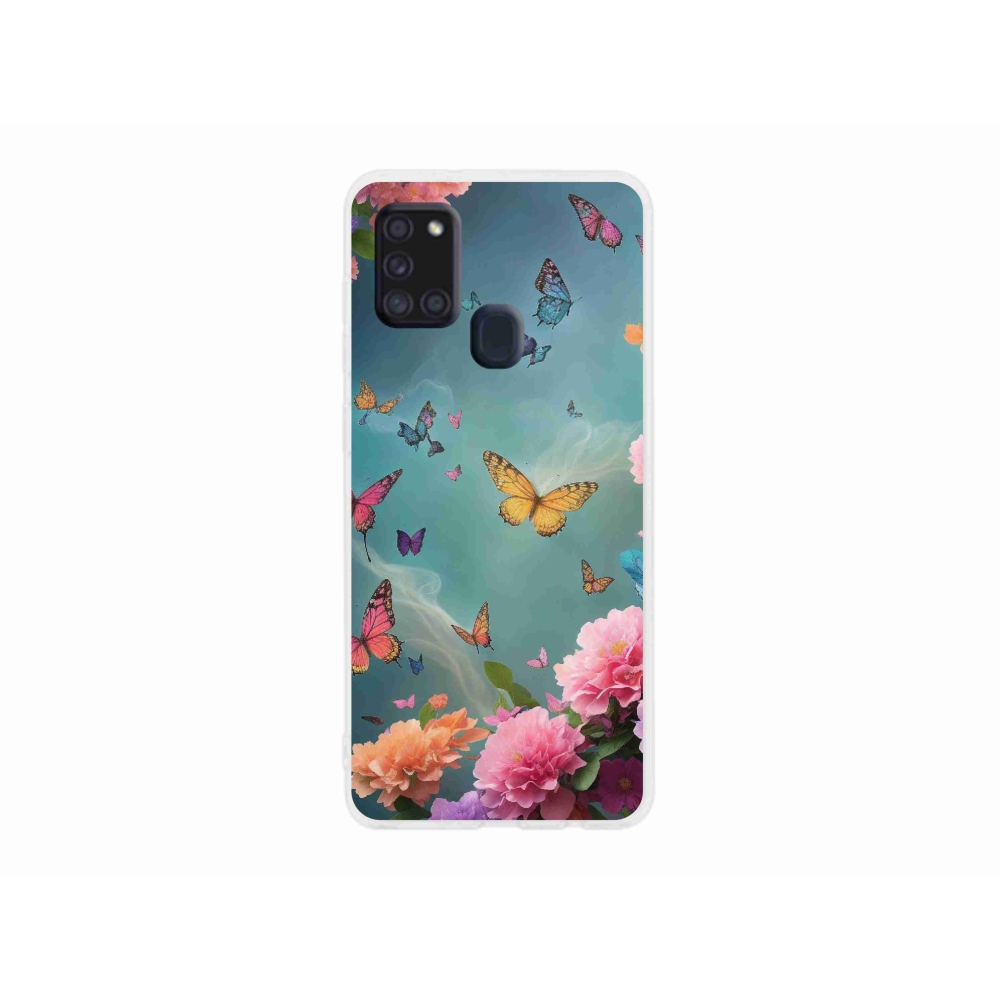 Gél borítás mmCase Samsung Galaxy A21s készülékhez - színes virágok és pillangók