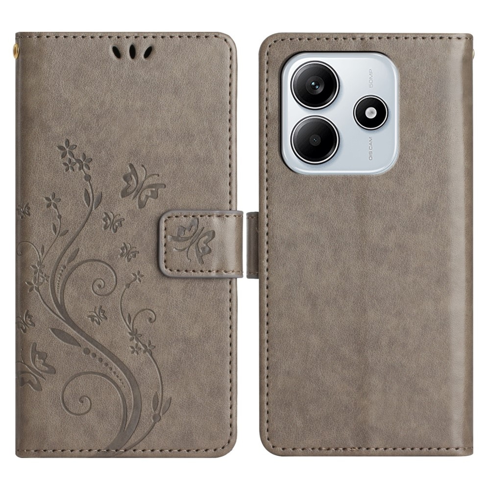 Virágok könyv tok Xiaomi Redmi Note 14 5G-hez - szürke