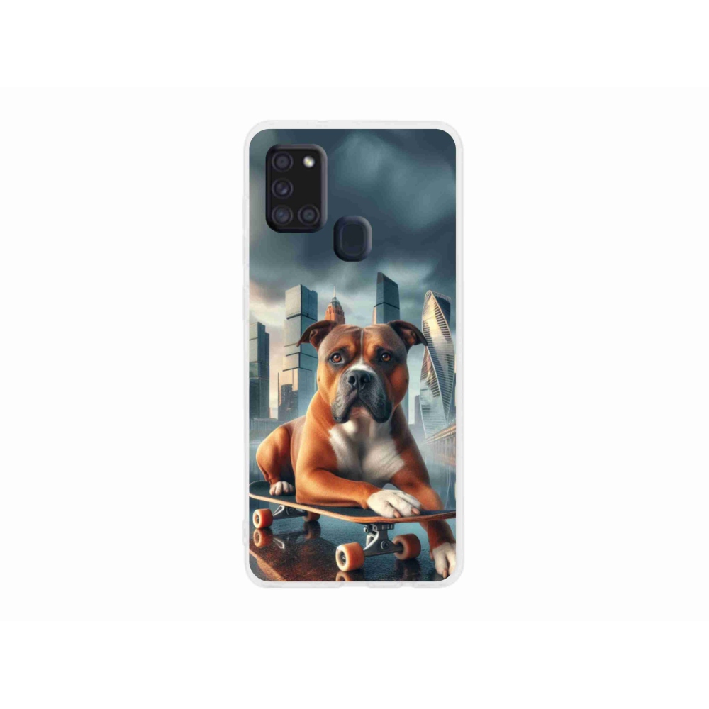 Gél borítás mmCase Samsung Galaxy A21s készülékhez - kutya gördeszkán