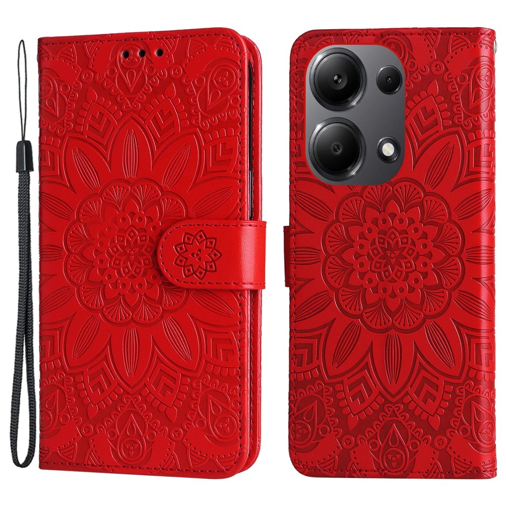 Napraforgó könyv tok Xiaomi Redmi Note 14S/Note 13 Pro 4G/Poco M6 Pro - piros