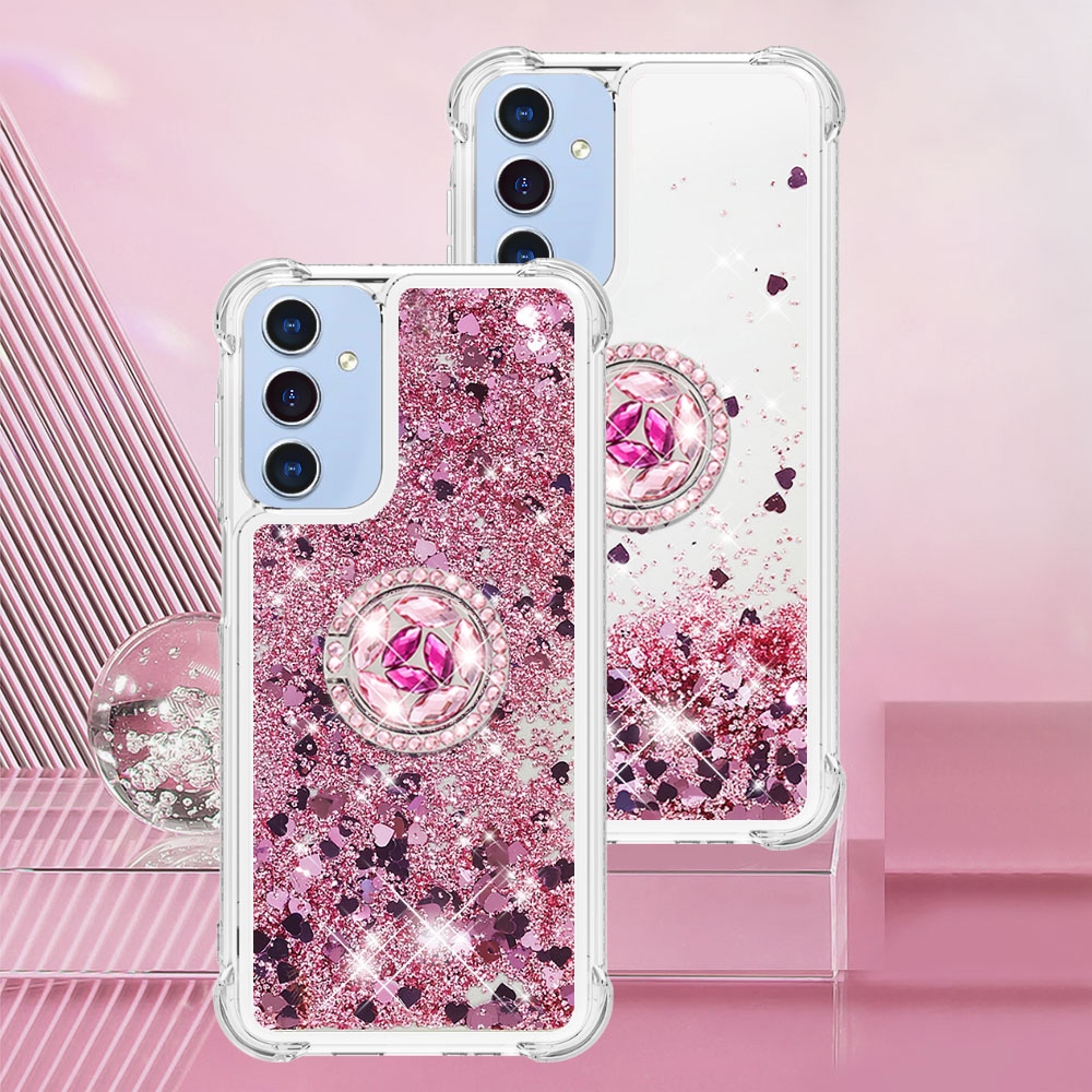 Glitt homokóra zselés tok ujjgyűrűvel Samsung Galaxy A17 5G-hez - rózsaarany/szív