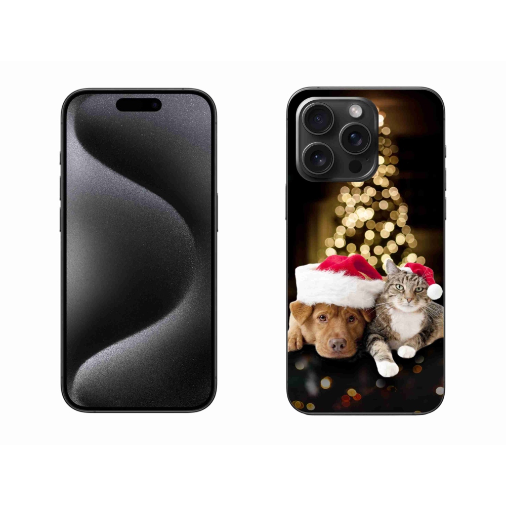 Gél borítás mmCase iPhone 15 Pro Max készülékhez - Karácsonyi kutya és macska