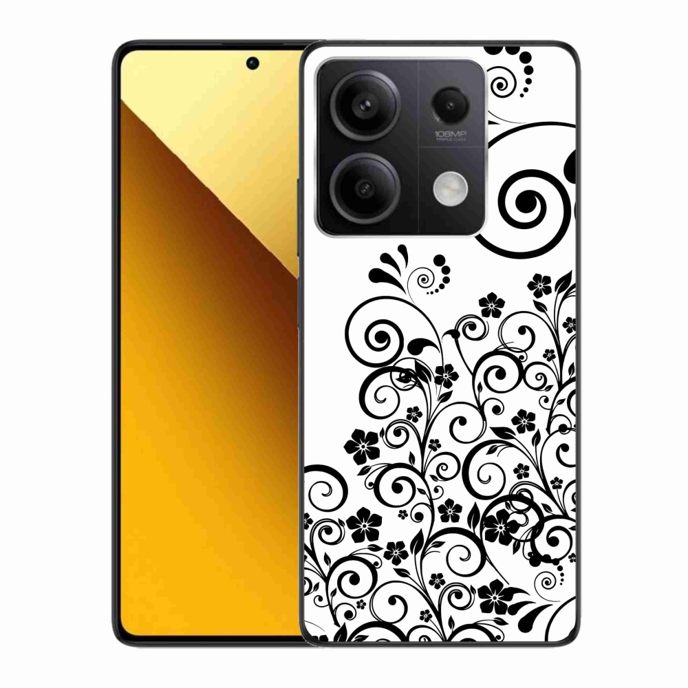Gél borítás mmCase a Xiaomi Redmi Note 13 5G-hez - fekete és fehér virágminták