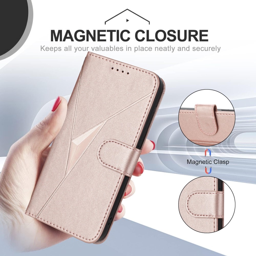 Háromszögek könyvtáska a Realme 14 5G készülékhez - rózsaarany