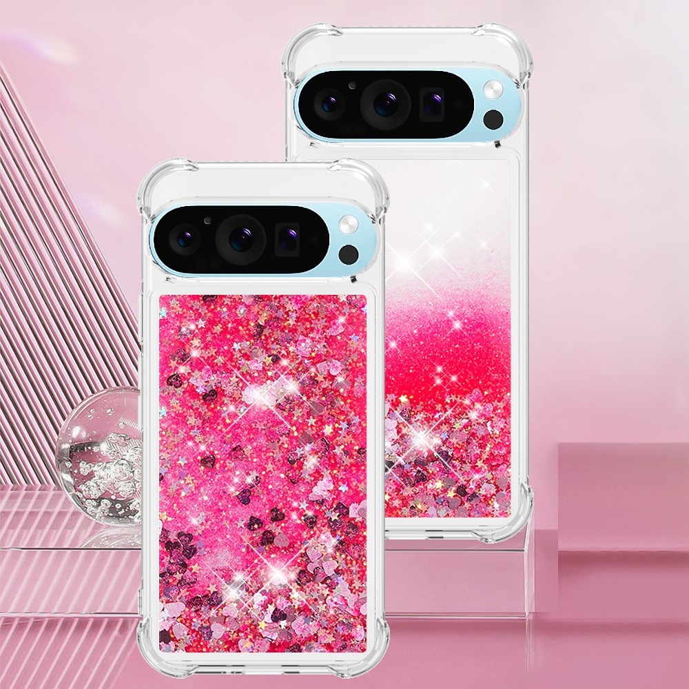 Csillogó homokóra zselés tok Google Pixel 10 Pro/Pixel 10 - rózsaszín/szívek