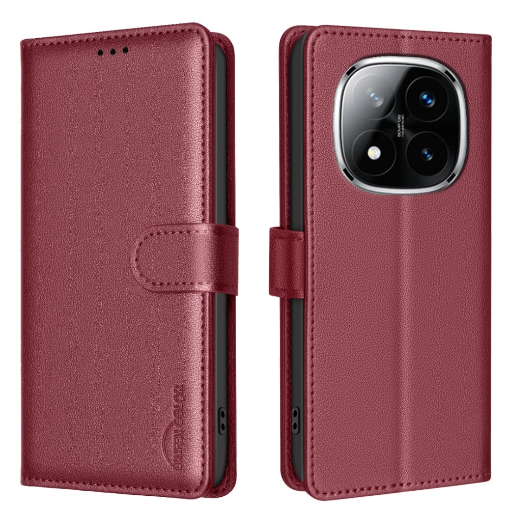 BINFEN könyvtáska Xiaomi Redmi Note 14 Pro 5G/Poco X7 5G/Note 14 Pro+ 5G - piros