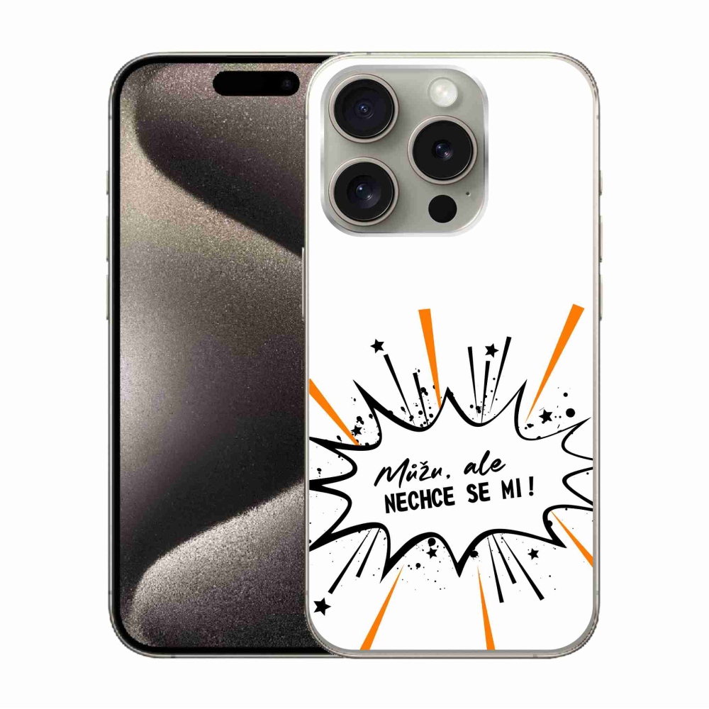 Gél borítás mmCase iPhone 15 Pro készülékhez - vicces szöveg 11 fehér háttér