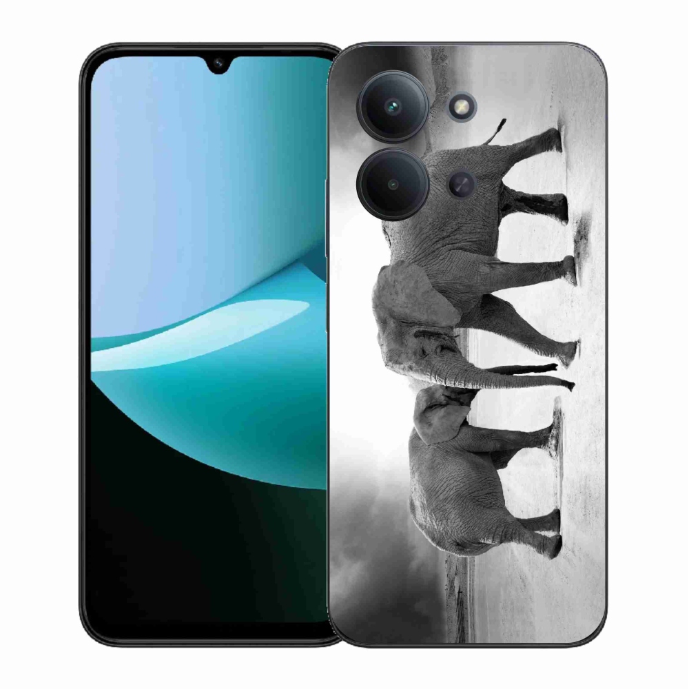 Gél borítás mmCase a Xiaomi Redmi 15C 4G (171mm)/Poco C85 4G (171mm) - fekete és fehér elefántokhoz