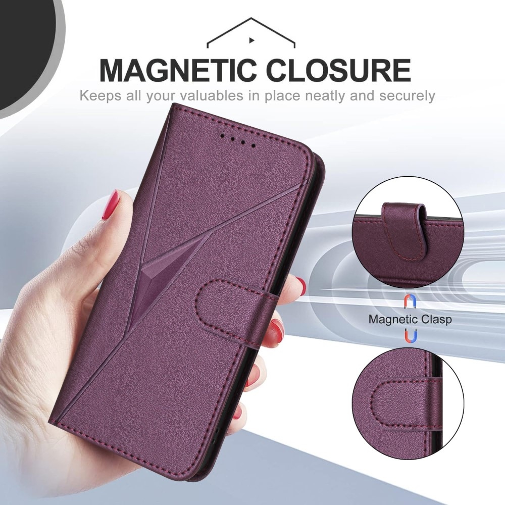 Háromszögek könyvtáska a Realme 14 5G készülékhez - sötétlila