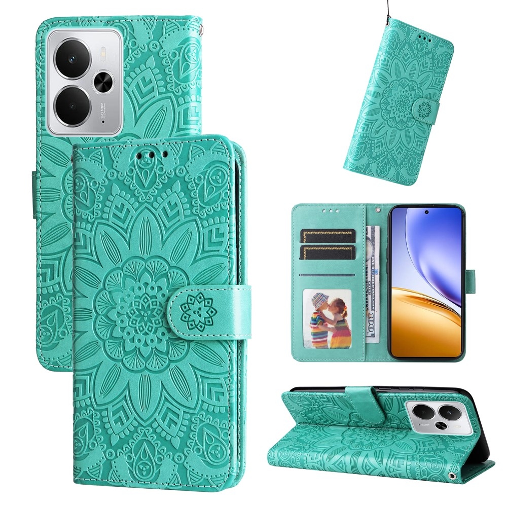 Napraforgó könyvtáska a Realme 14 5G készülékhez - teal színű