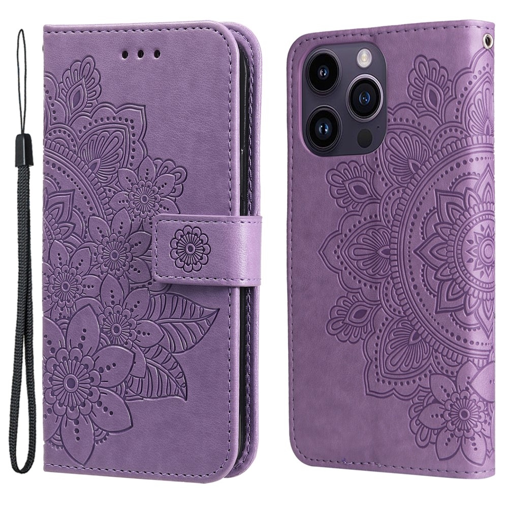 Mandala könyvtáska iPhone 15 Pro készülékhez - lila