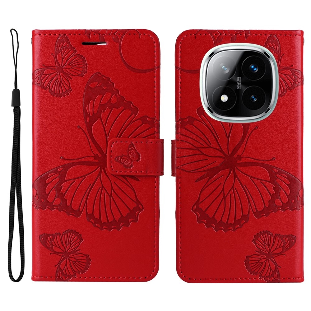 Nagy pillangó könyv tok Xiaomi Redmi Note 14 Pro 5G/Poco X7 5G/Note 14 Pro+ 5G - piros