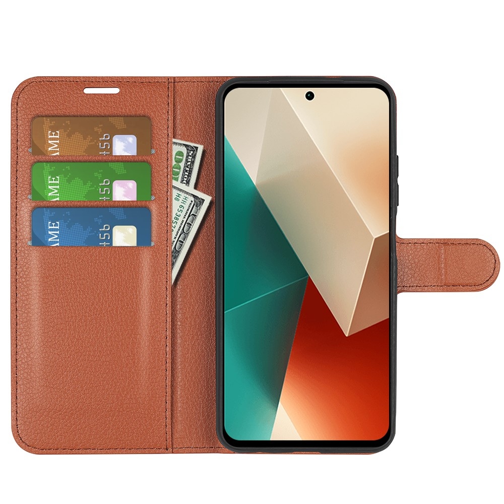 Litchi könyv tok a Xiaomi Redmi Note 13 5G-hez - barna színben