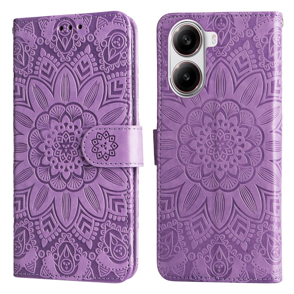Napraforgó könyv tok a Xiaomi Poco X7 Pro 5G-hez - lila