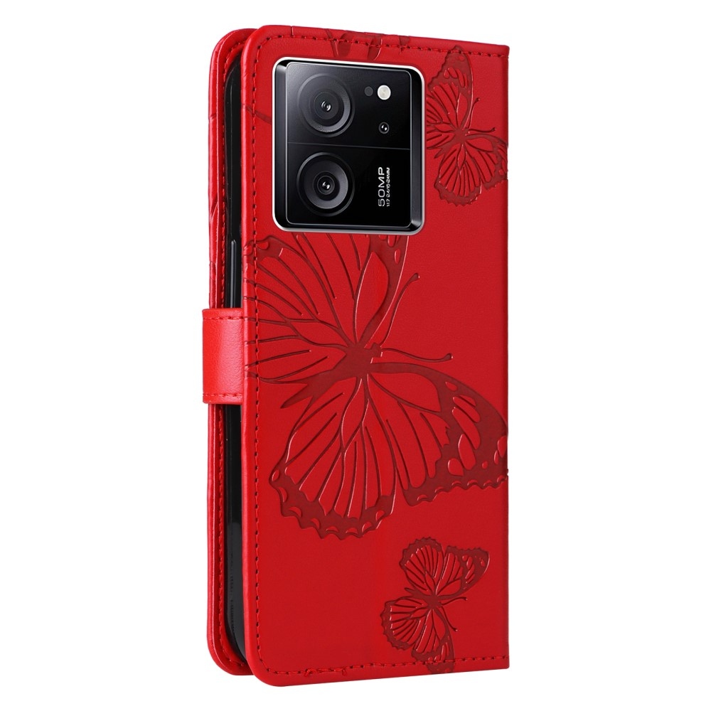 Nagy pillangó könyv tok a Xiaomi 13T/13T Pro-hoz - piros
