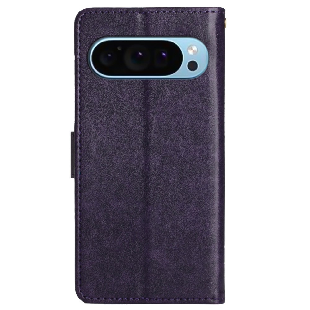 Virágos könyvtáska Google Pixel 9/9 Pro készülékhez - sötétlila