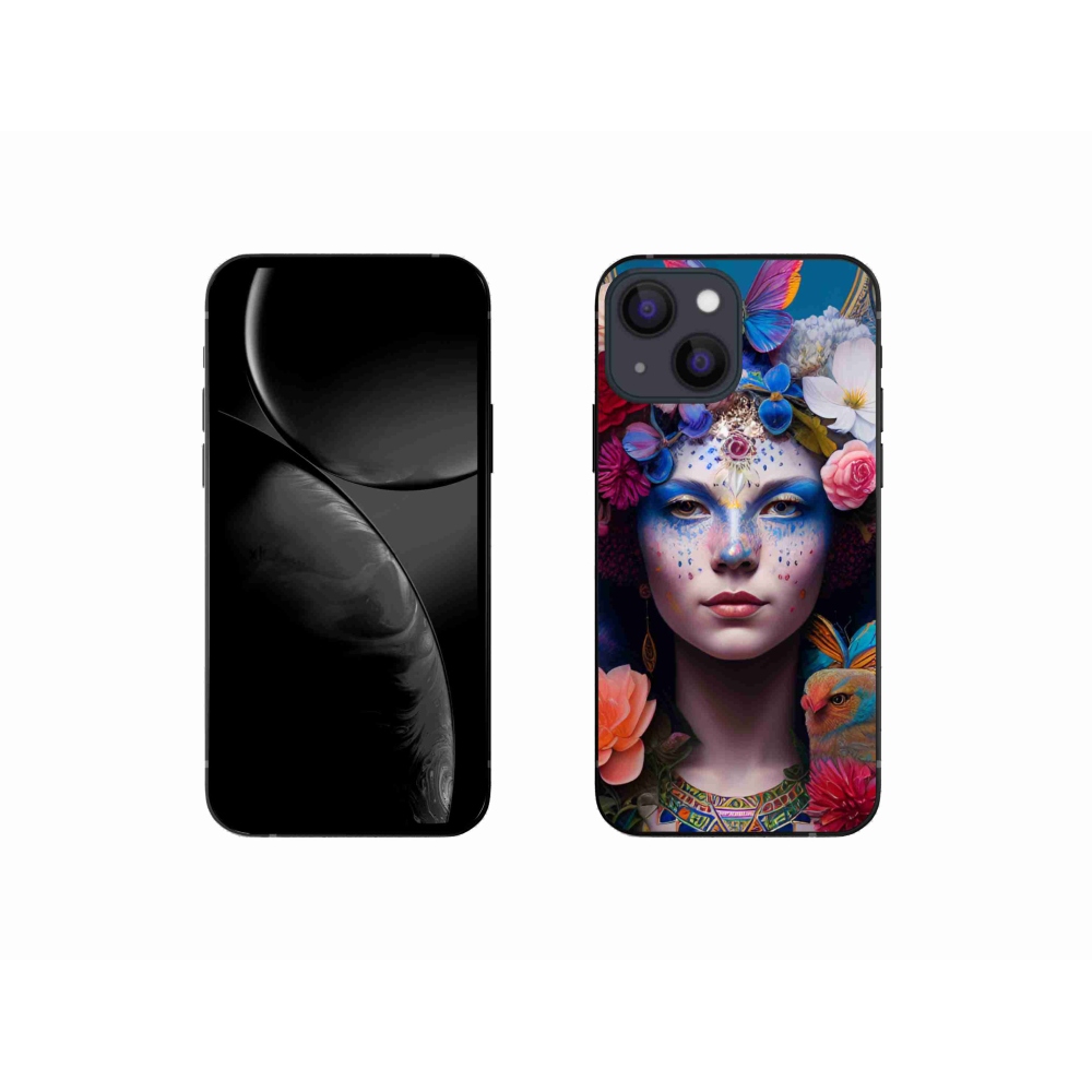 Gél borítás mmCase iPhone 13 mini készülékhez - nő virágokkal