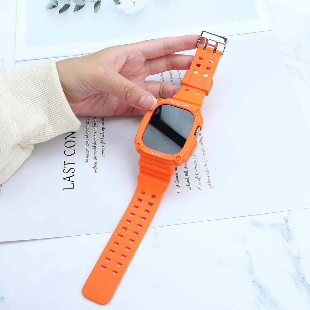 Integrált szilikon védő tok szíjjal az Apple Watch Ultra 49 mm-es órához - narancssárga színű