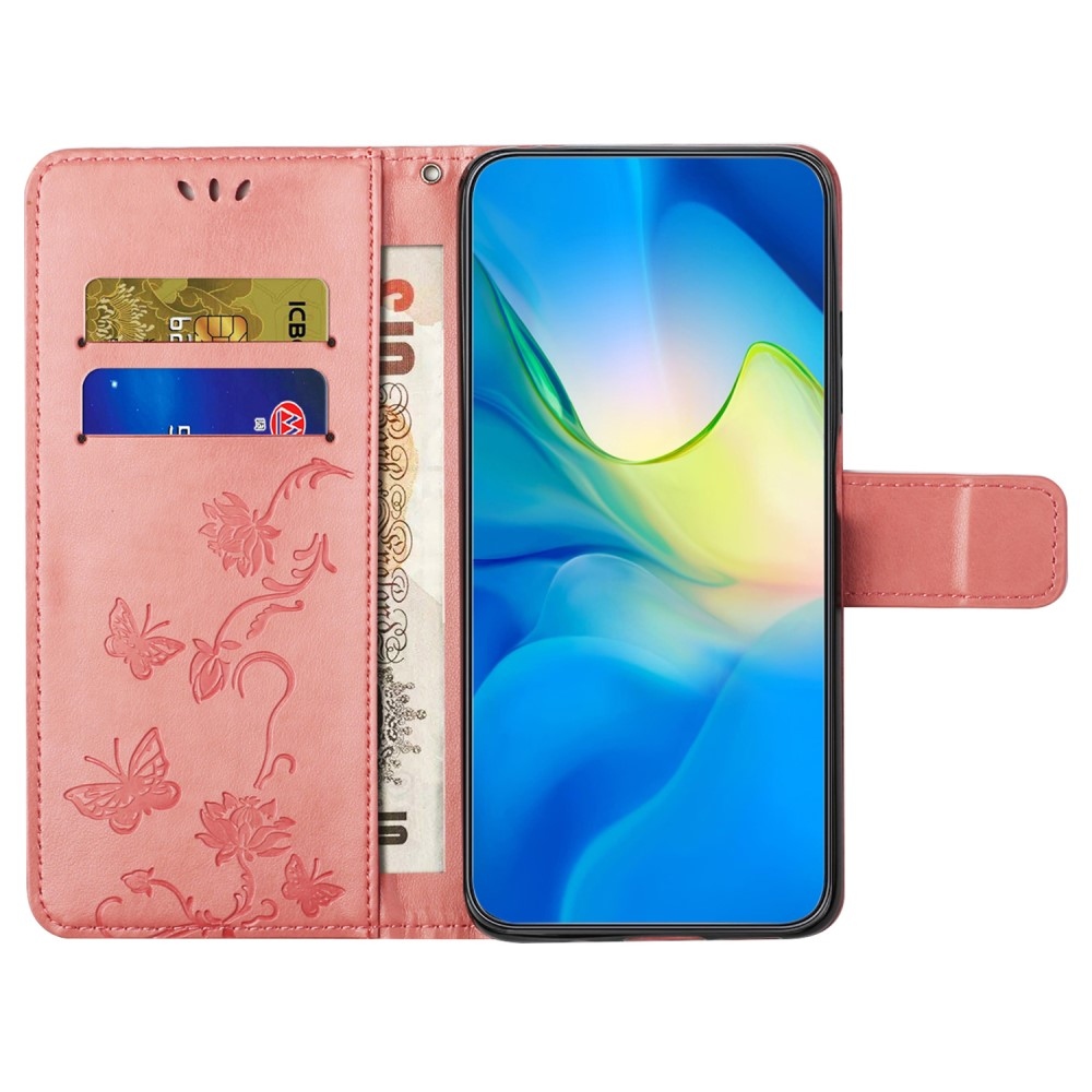 Virágos könyv tok a Xiaomi Redmi 12 4G/5G készülékhez - rózsaszínű