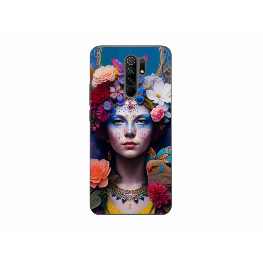 Gél borító mmCase a Xiaomi Redmi 9-hez - nő virágokkal
