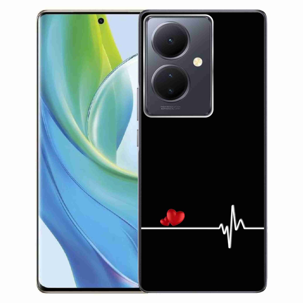 Gélburkolat mmCase a Vivo V29 Lite 5G-n - szív és szívverés fekete háttérrel