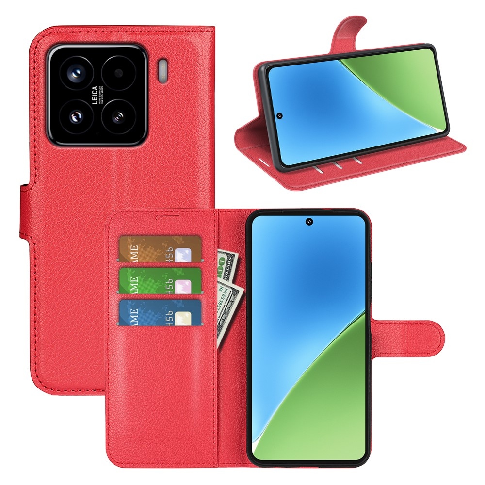 Litchi könyv tok a Xiaomi 15-öshöz - piros
