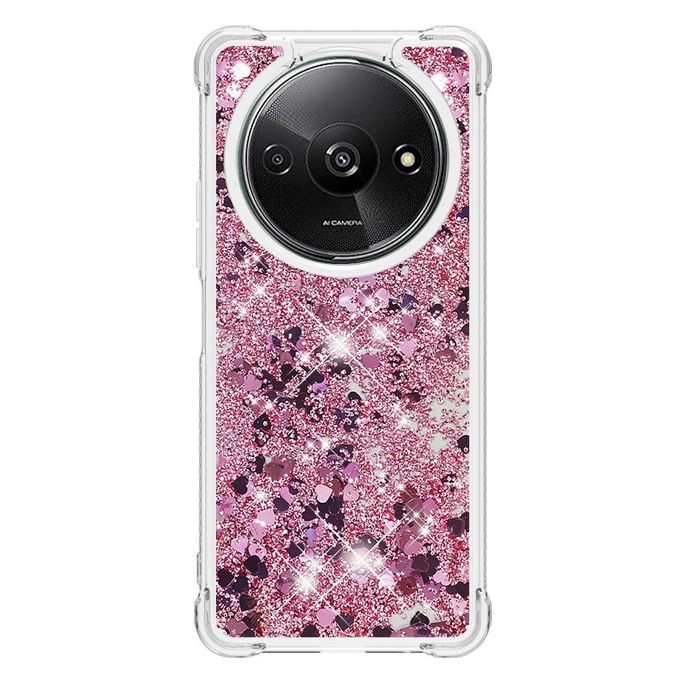 Glitter zselés homokóra hüvely Xiaomi Redmi A3-hoz - rózsaarany/szív