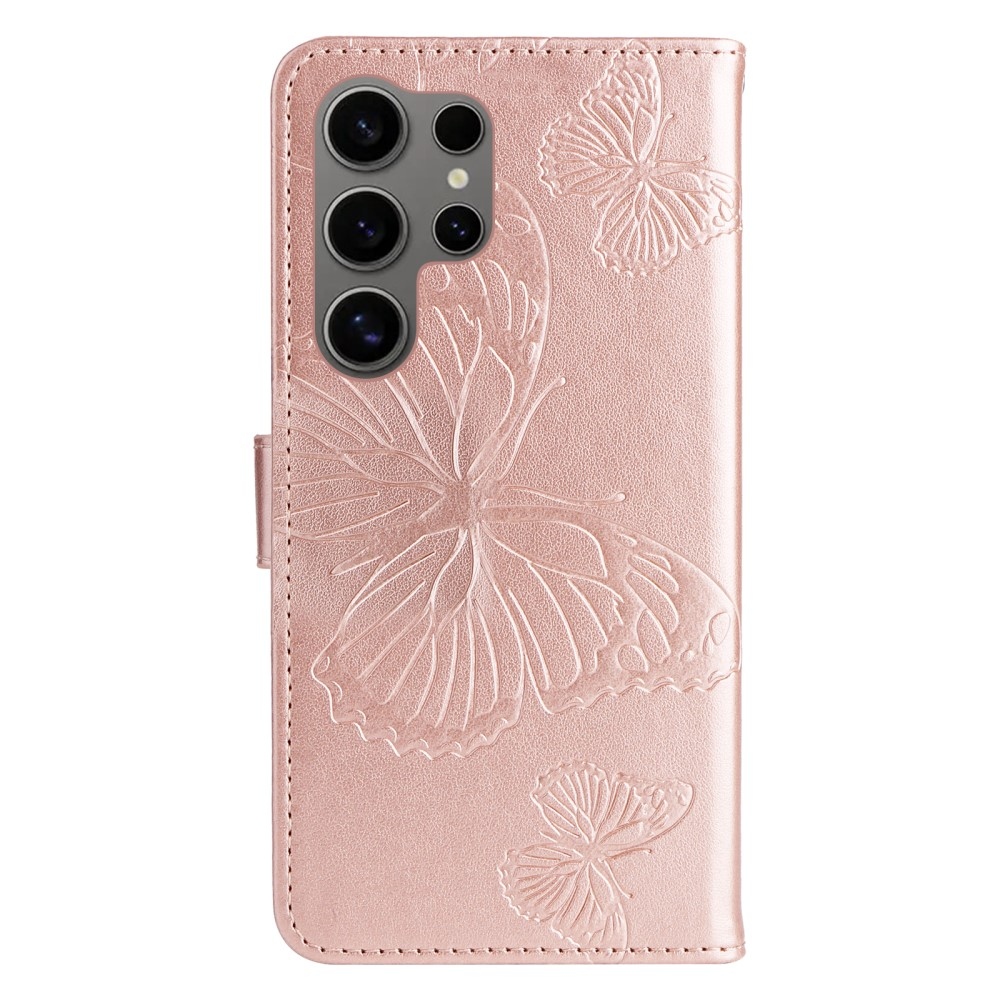 Nagy pillangó könyv tok Samsung Galaxy S25 Ultra készülékhez - rózsaarany