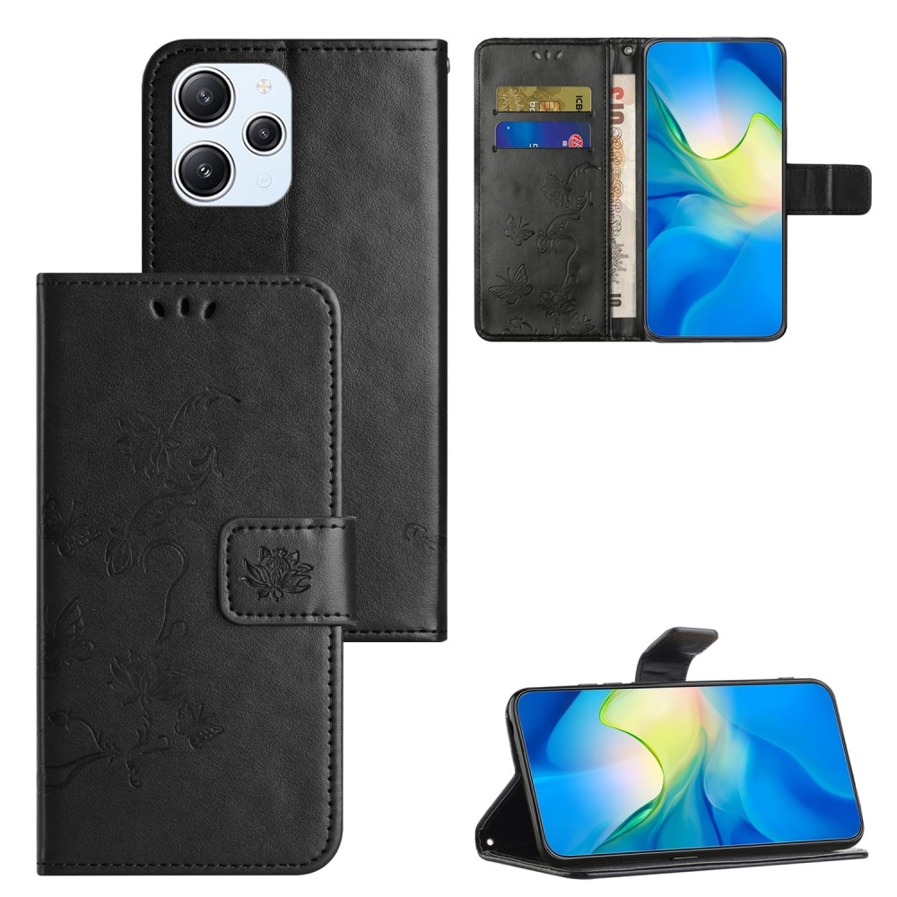 Virágos könyv tok a Xiaomi Redmi 12 4G/5G készülékhez - fekete