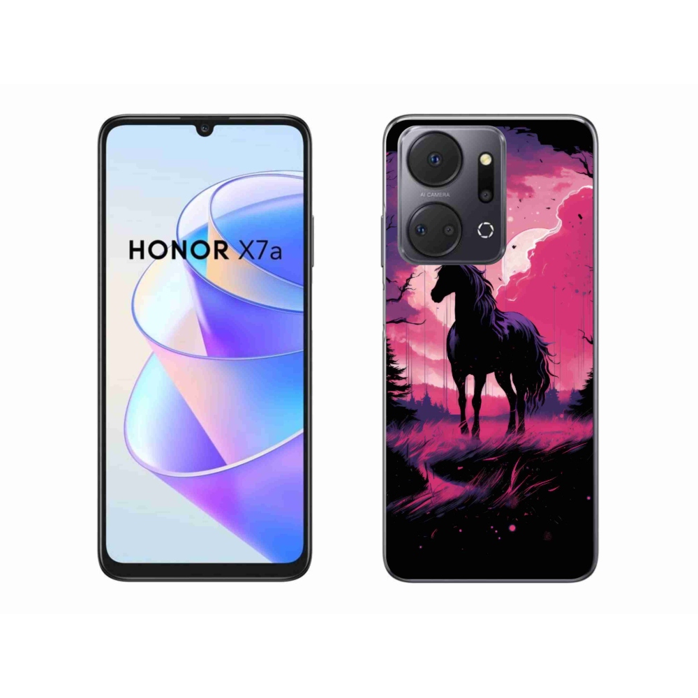 Zselés borítás mmCase a Honor X7a készülékhez - fekete rajzfilm ló 1