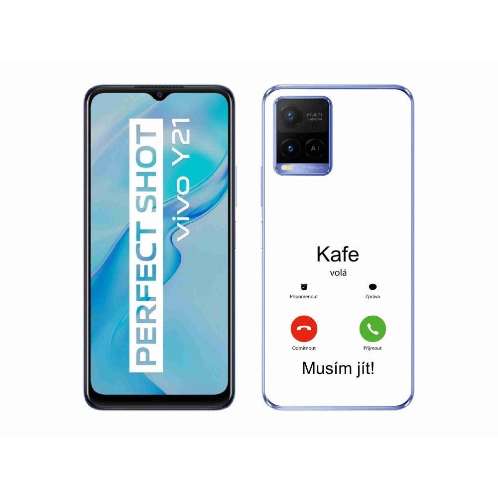 Gél borító mmCase a Vivo Y21/Y21s/Y33s készülékhez - kávé hívások fehér háttérrel