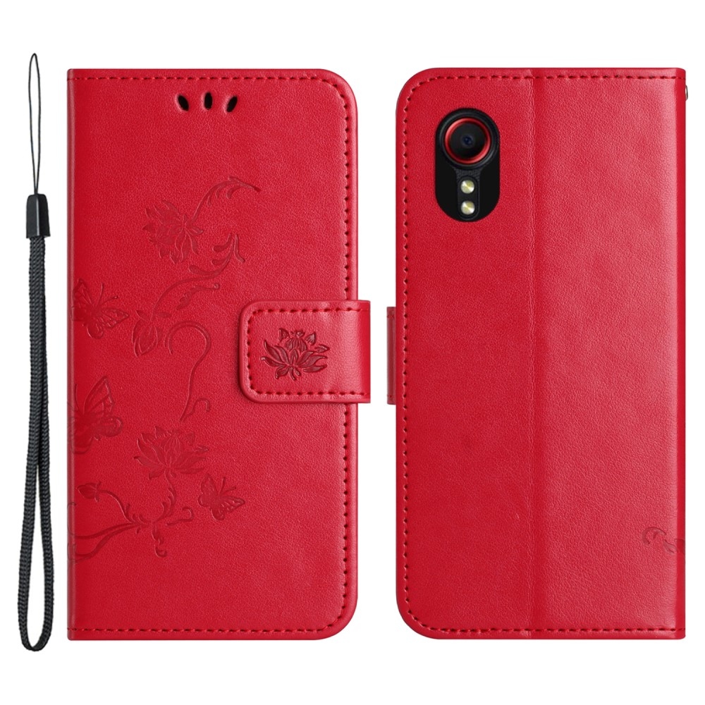 Virágos könyv tok Samsung Galaxy Xcover 7 készülékhez - piros