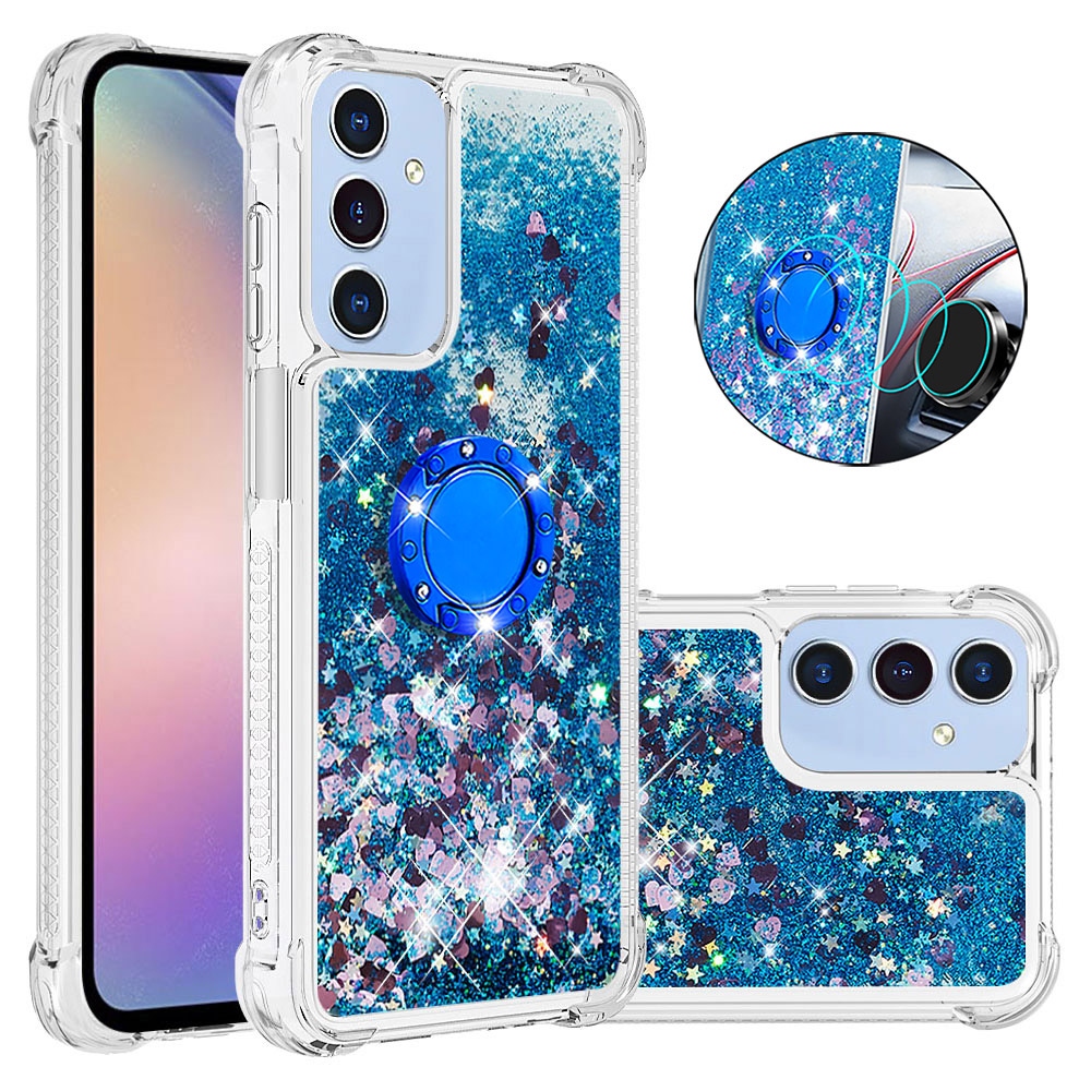 Glitt homokóra zselés tok ujjgyűrűvel Samsung Galaxy A17 5G-hez - kék/szív
