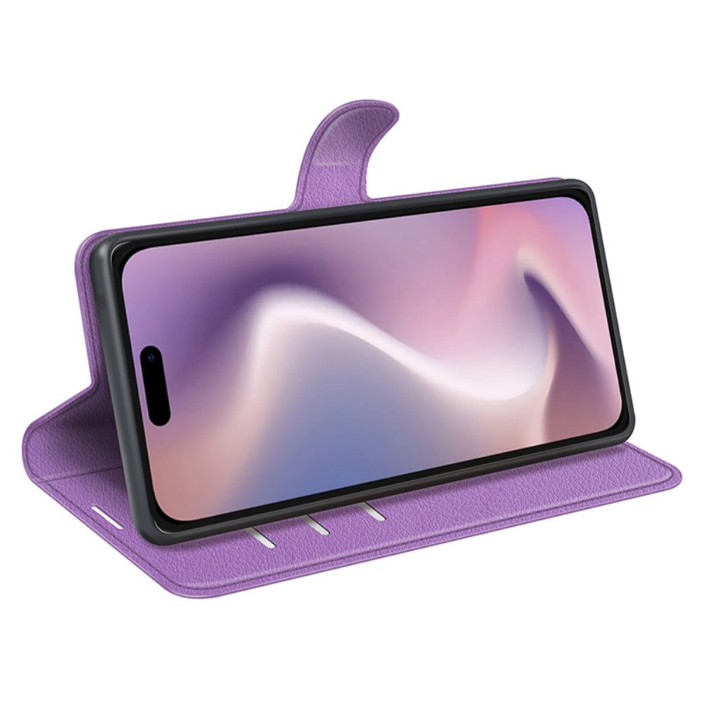 Litchi könyv tok iPhone 16 Plus készülékhez - lila