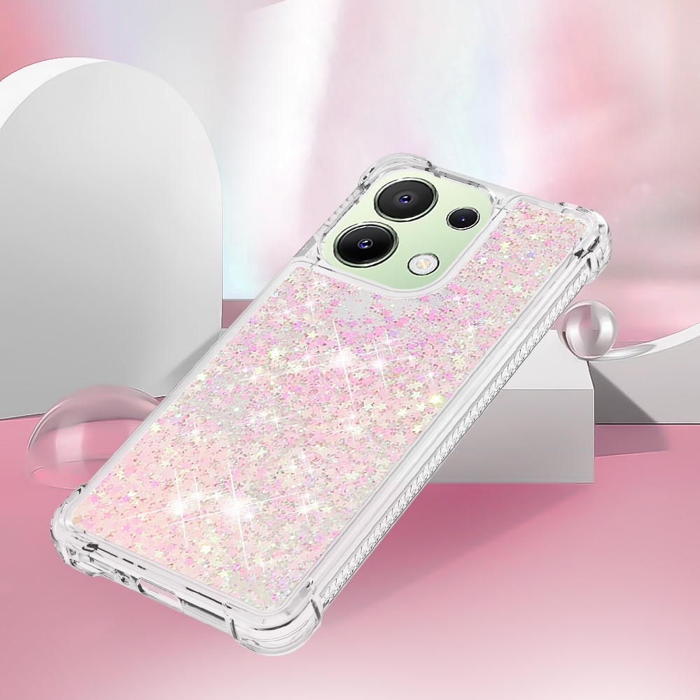 Glitter zselés homokóra tok Xiaomi Redmi Note 13-hoz - rózsaszín/csillagok
