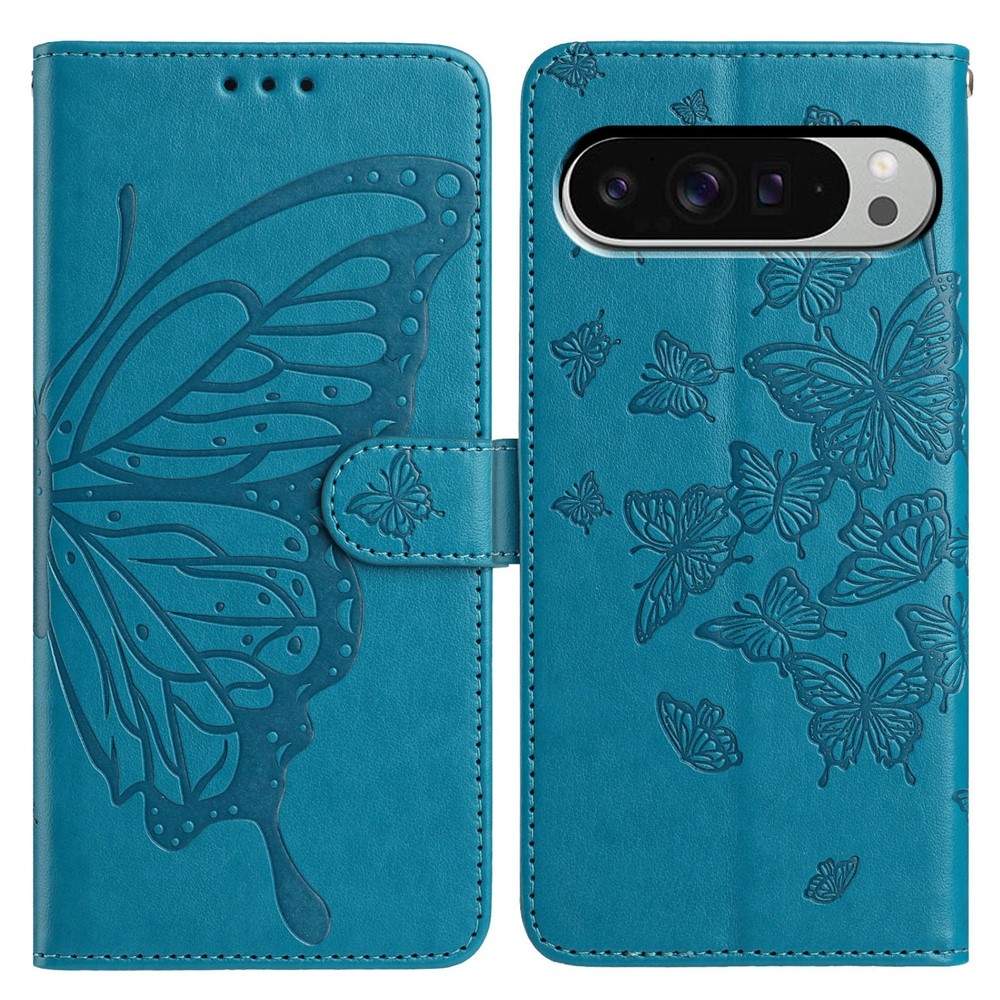 Virágos pillangó könyvtáska Google Pixel 10 Pro XL/Pixel 9 Pro XL - kék