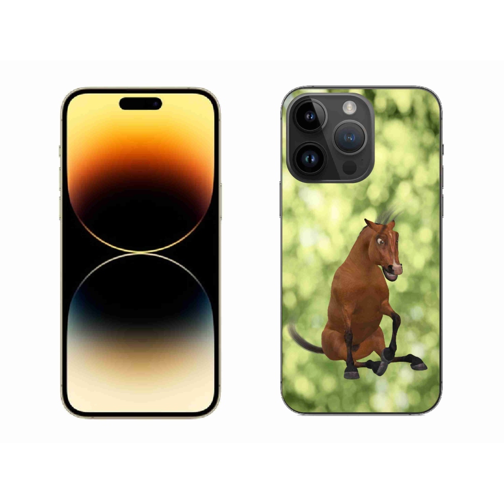 Zselés borítás mmCase iPhone 14 Pro Max készülékhez - barna rajzfilm ló 1