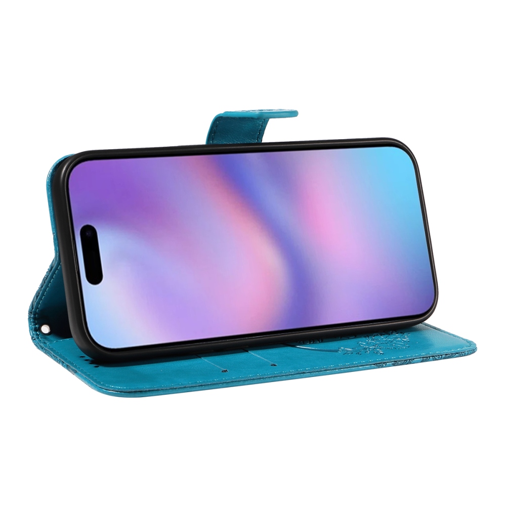 Virágos pillangó könyvtáska iPhone 17 készülékhez - kék
