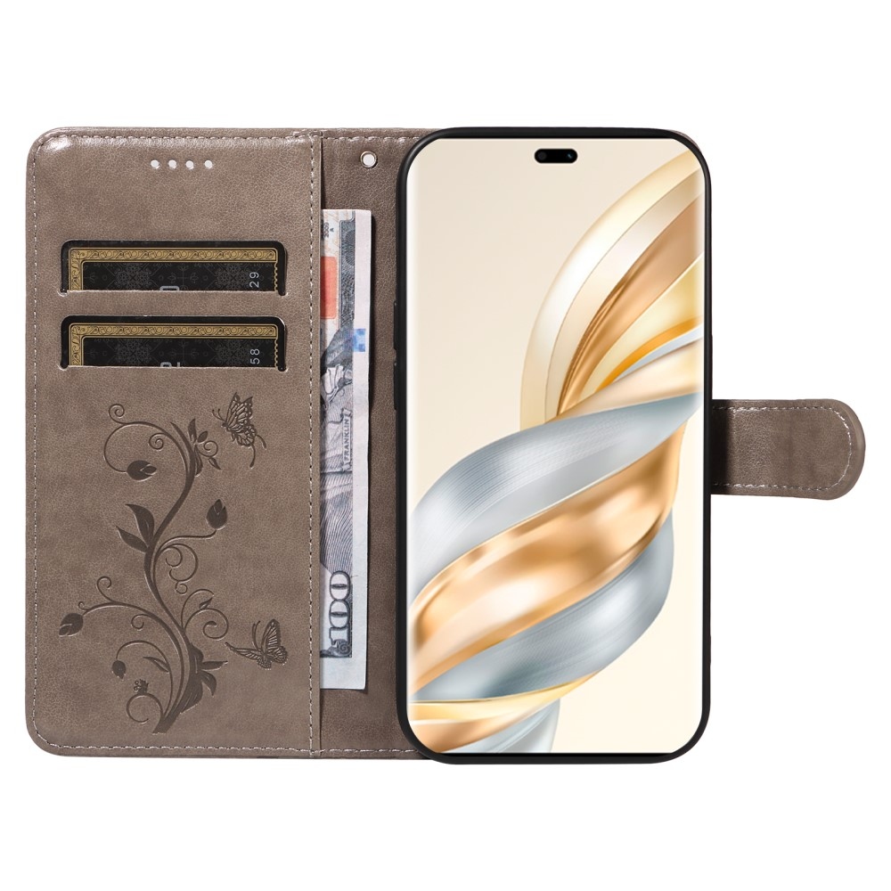 Virágok könyv tok a Honor Magic 7 Lite 5G számára - szürke