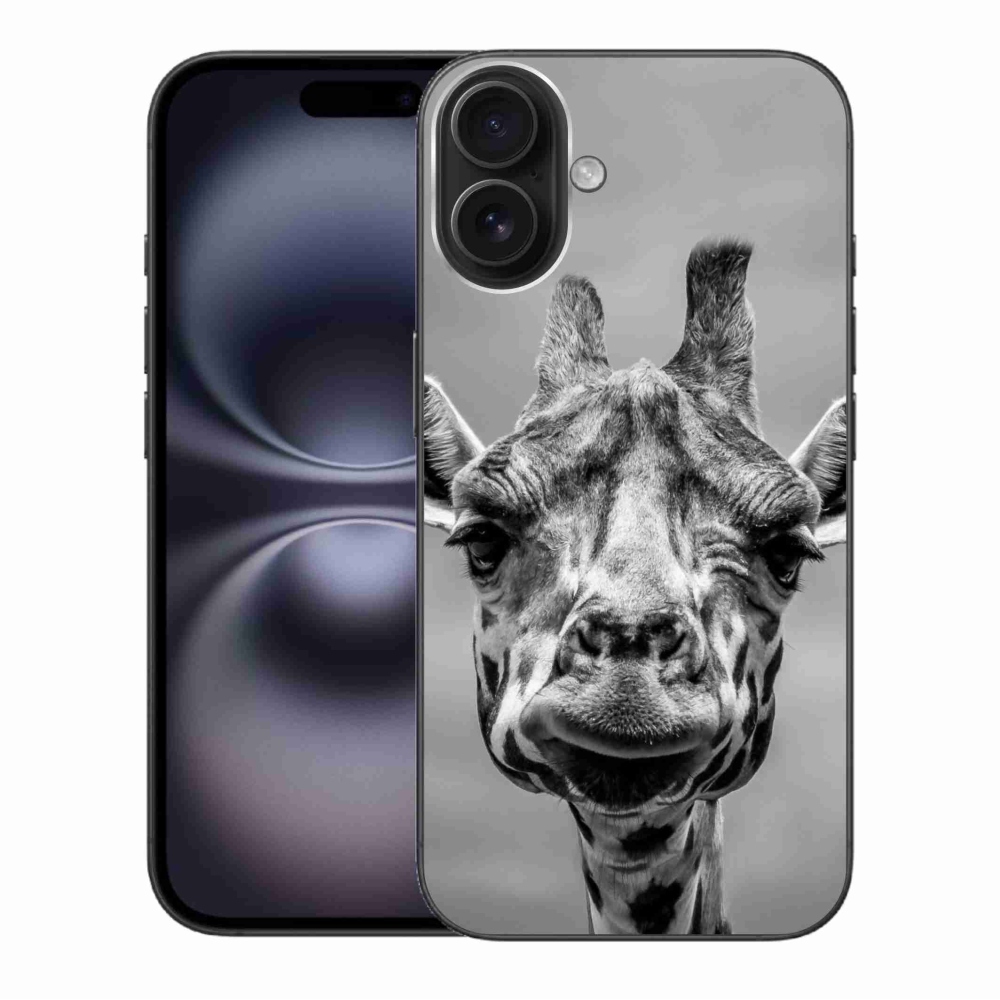 Zselés borító mmCase iPhone 16 Plus készülékhez - fekete-fehér zsiráf