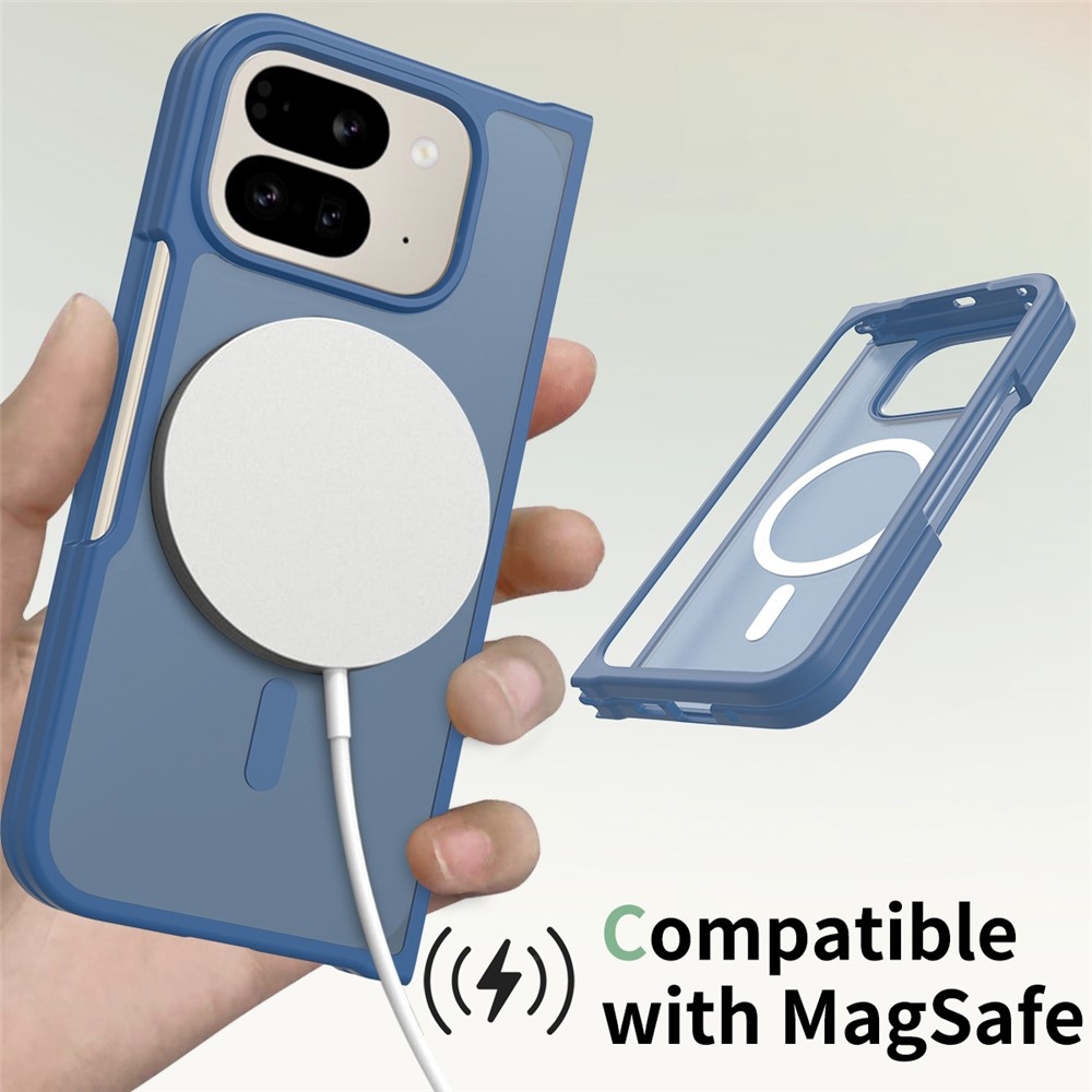 Bőr zselés tok fix hátlappal és MagSafe támogatással a Google Pixel 10 Pro Fold készülékre - kék