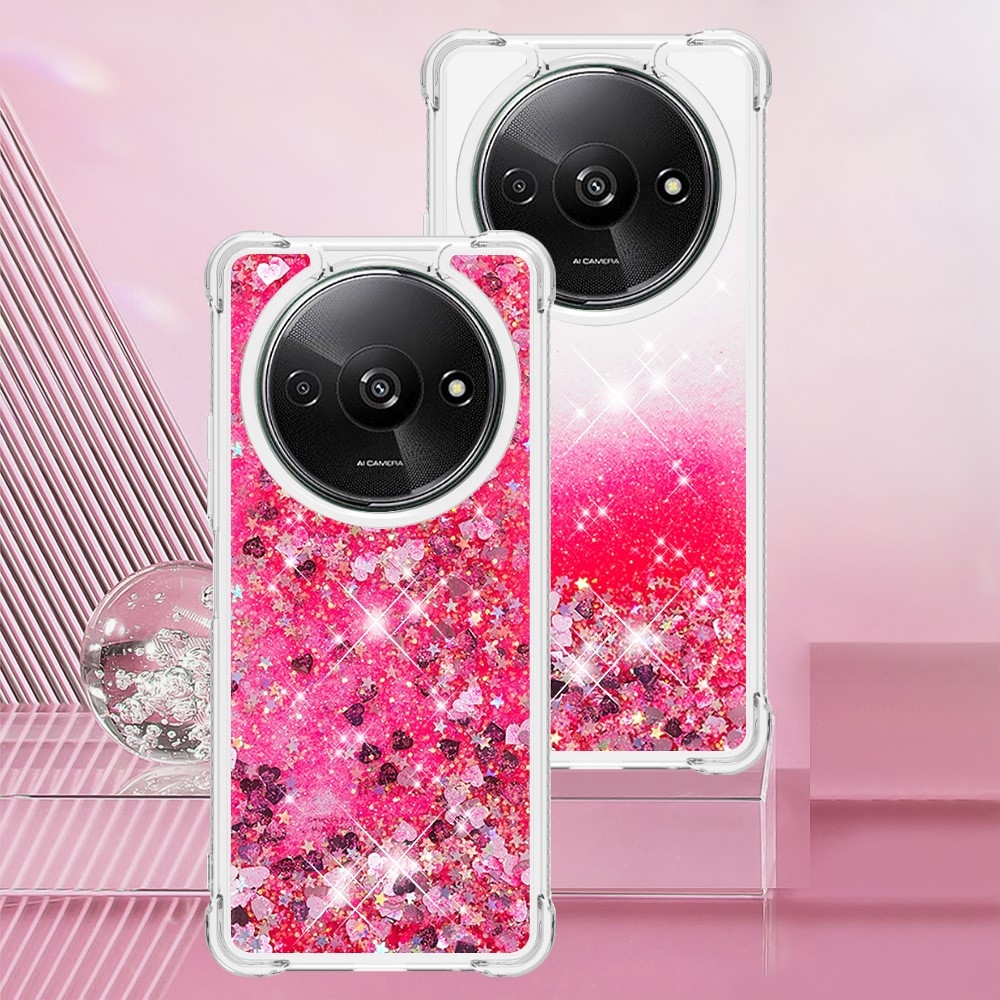 Glitter zselés homokóra tok Xiaomi Redmi A3-hoz - rózsaszín/szívek