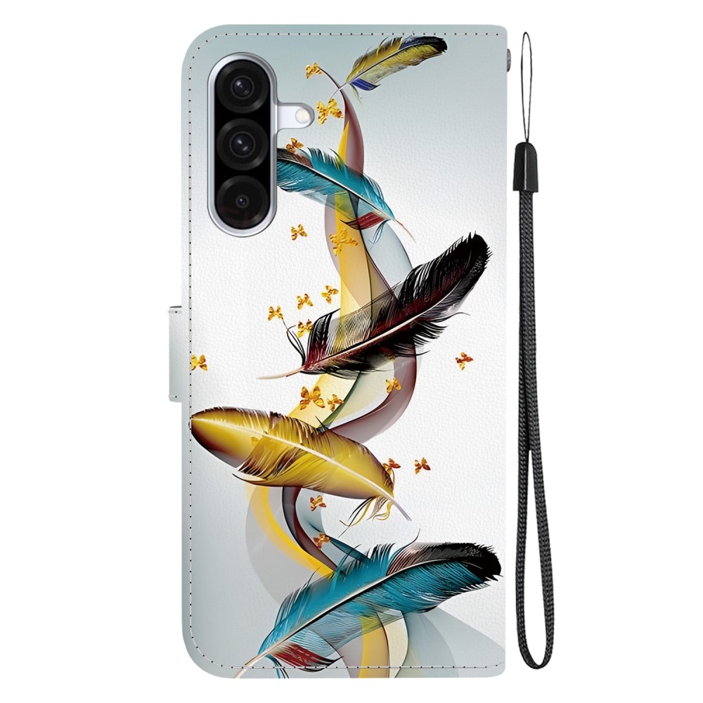 Sokoldalú könyvtáska Samsung Galaxy A36 5G/A56 5G - arany és kék tollakkal