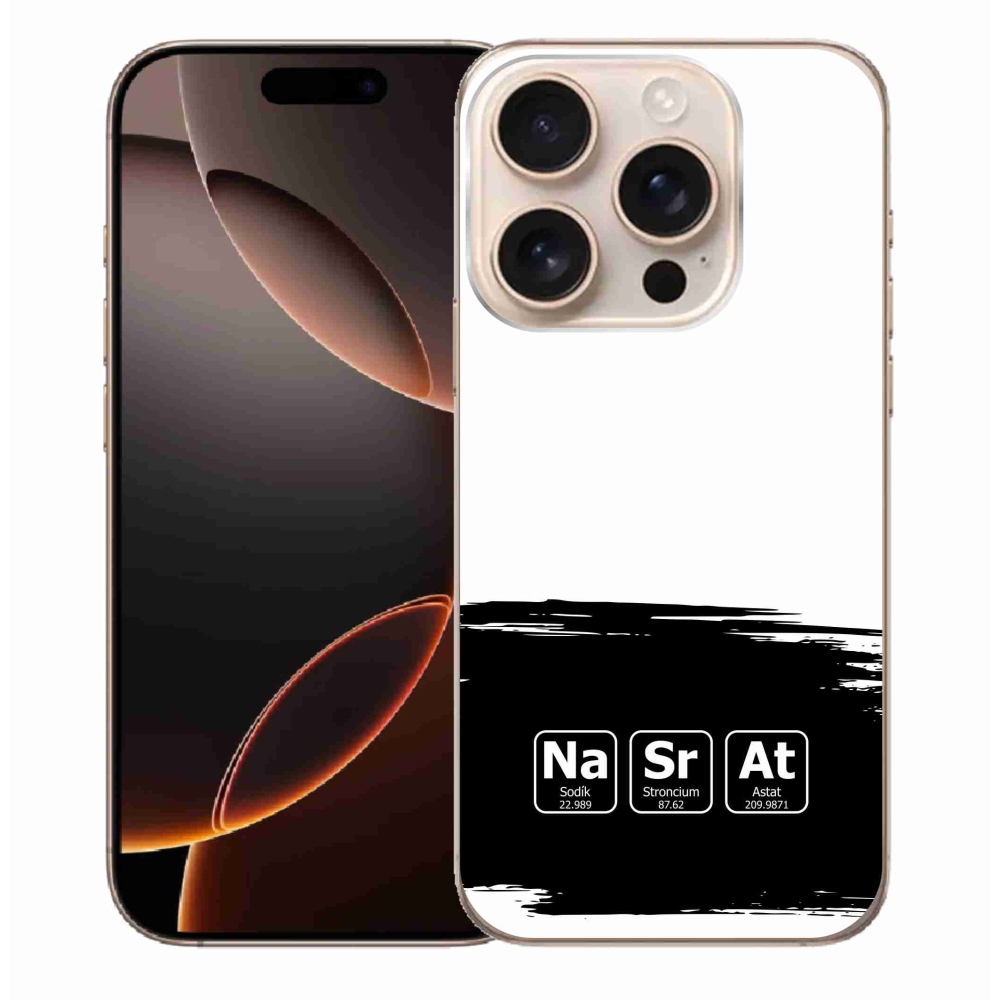 Gél borító mmCase iPhone 16 Pro Max készülékhez - kémiai elemek fekete és fehér háttérrel