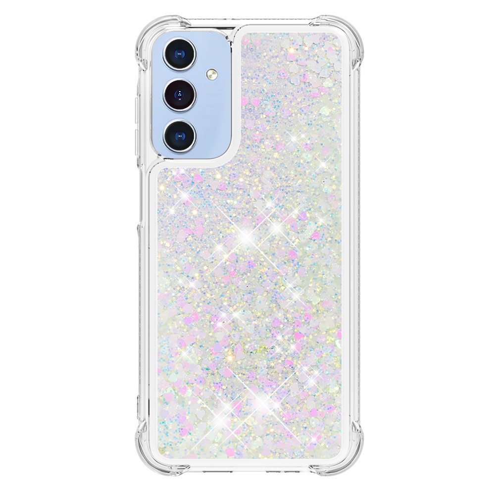 Csillogó homokóra zselés tok Samsung Galaxy A17 5G - rózsaszín és ezüst/szívecske