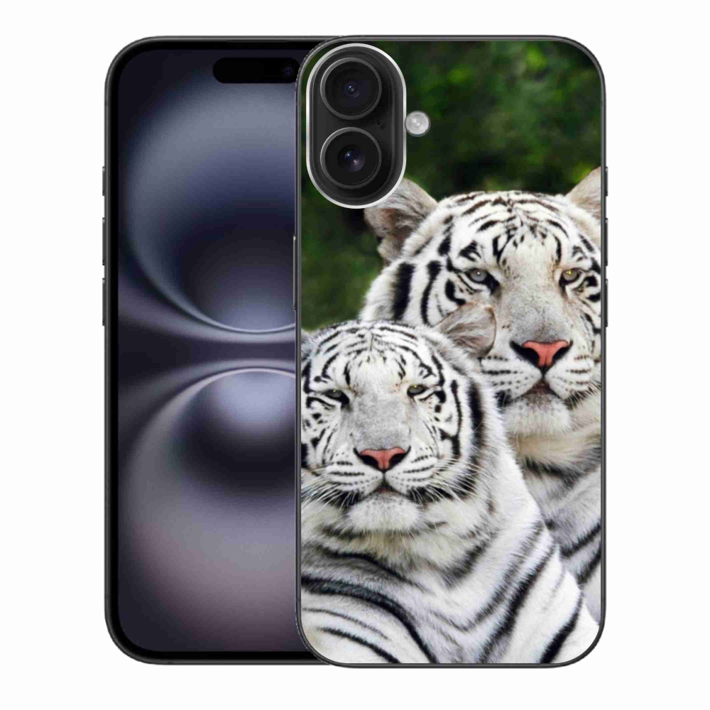 Gél tok mmCase iPhone 16 Plus készülékhez - fehér tigrisek