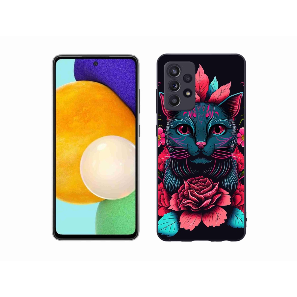 Zselés borító mmCase Samsung Galaxy A52s 5G - virágok és macska